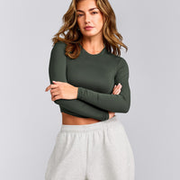 Mellow™ Motion Crew Neck Long Sleeve Mid Top | Dark Khaki