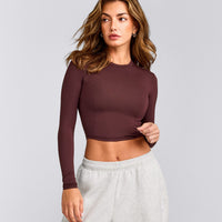 Mellow™ Motion Crew Neck Long Sleeve Mid Top | Light Velvet Mocha