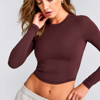 Mellow™ Motion Crew Neck Long Sleeve Mid Top | Light Velvet Mocha