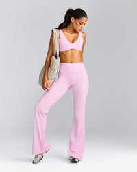 SoftMotion™ Flared Pants with Gray Logo | Chalk Pink
