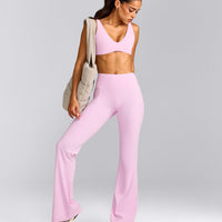 SoftMotion™ Flared Pants with Gray Logo | Chalk Pink