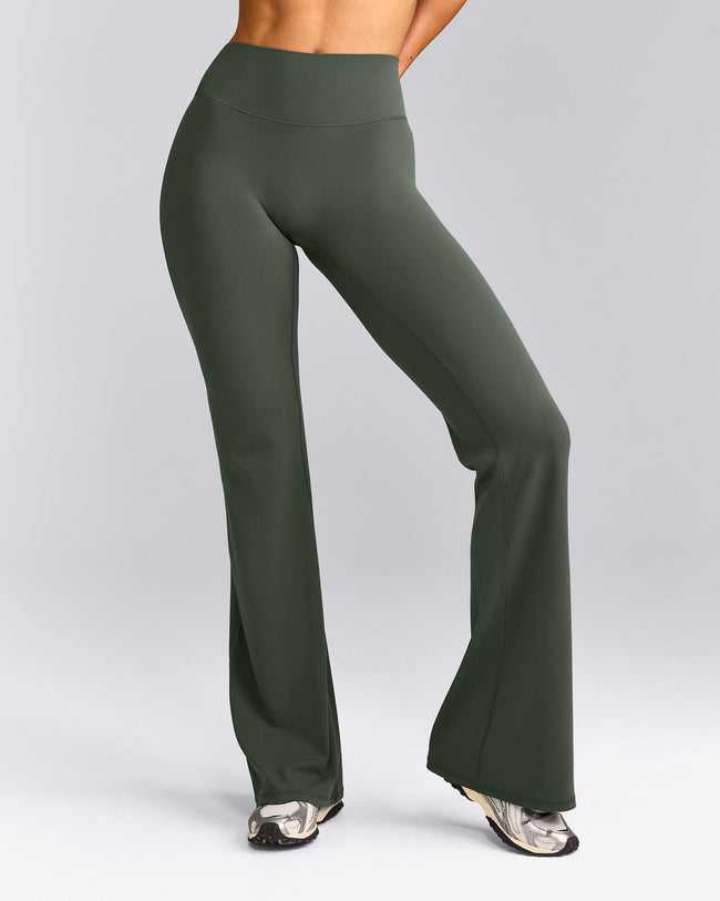 SoftMotion™ Flared Pants with Gray Logo | Dark Khaki