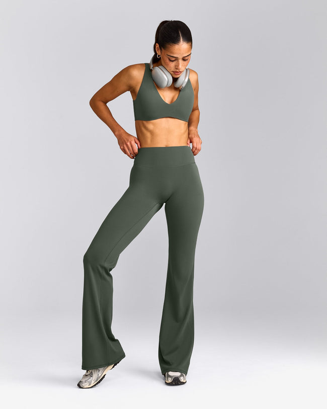 SoftMotion™ Flared Pants with Gray Logo | Dark Khaki