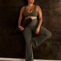SoftMotion™ Flared Pants with Gray Logo | Dark Khaki