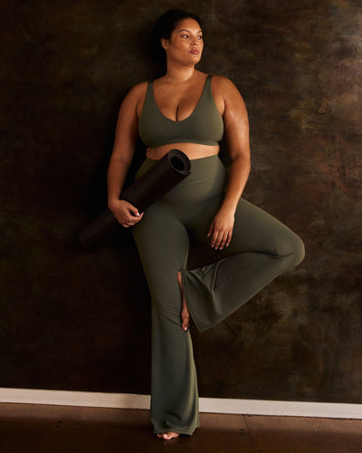 SoftMotion™ Flared Pants with Gray Logo | Dark Khaki