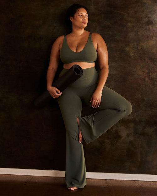 SoftMotion™ Flared Pants with Gray Logo | Dark Khaki