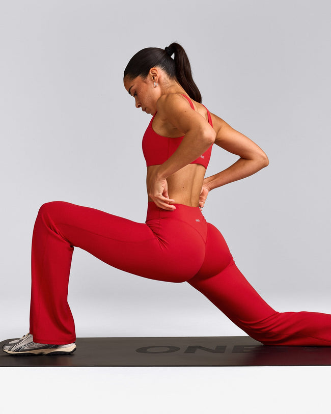 SoftMotion™ Flared Pants with Gray Logo | Fiery Red