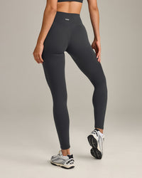 SoftMotion™ High Waisted Leggings with Gray Logo | Coal