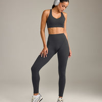 SoftMotion™ High Waisted Leggings with Gray Logo | Coal