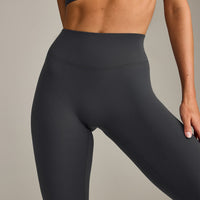 SoftMotion™ High Waisted Leggings with Gray Logo | Coal