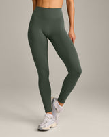 SoftMotion™ High Waisted Leggings with Gray Logo | Dark Khaki