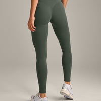 SoftMotion™ High Waisted Leggings with Gray Logo | Dark Khaki
