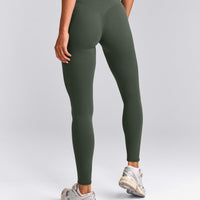 SoftMotion™ High Waisted Leggings with Gray Logo | Dark Khaki