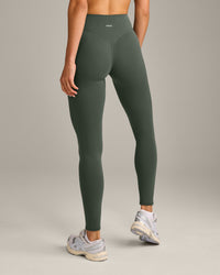 SoftMotion™ High Waisted Leggings with Gray Logo | Dark Khaki