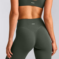 SoftMotion™ High Waisted Leggings with Gray Logo | Dark Khaki
