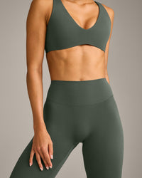 SoftMotion™ High Waisted Leggings with Gray Logo | Dark Khaki