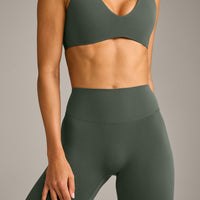 SoftMotion™ High Waisted Leggings with Gray Logo | Dark Khaki