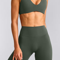 SoftMotion™ High Waisted Leggings with Gray Logo | Dark Khaki