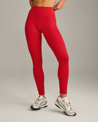 SoftMotion™ High Waisted Leggings with Gray Logo | Fiery Red