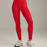 SoftMotion™ High Waisted Leggings with Gray Logo | Fiery Red