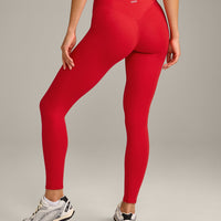 SoftMotion™ High Waisted Leggings with Gray Logo | Fiery Red