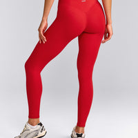 SoftMotion™ High Waisted Leggings with Gray Logo | Fiery Red