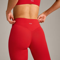SoftMotion™ High Waisted Leggings with Gray Logo | Fiery Red