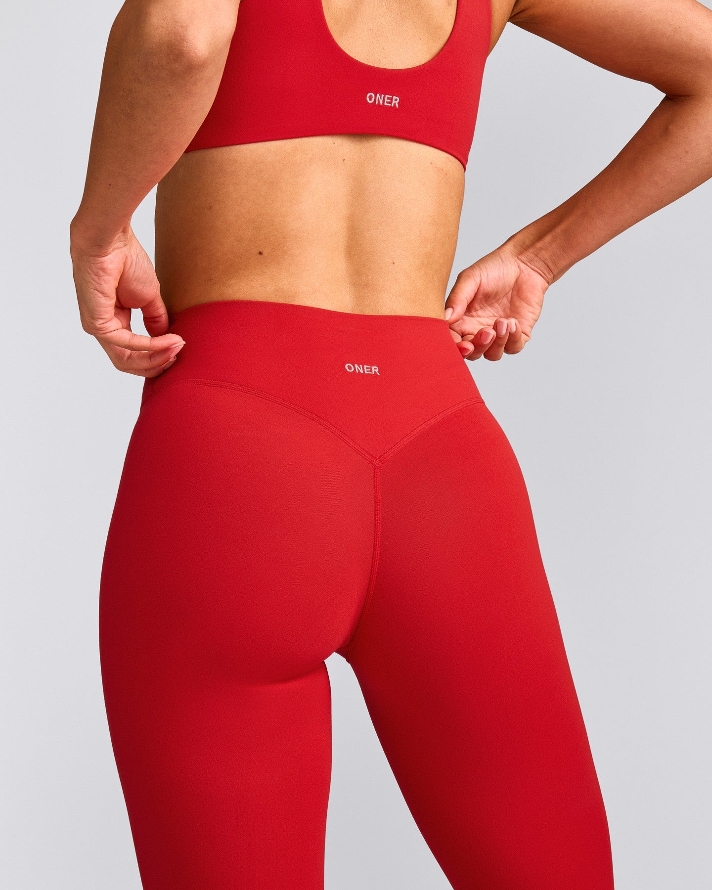 SoftMotion™ High Waisted Leggings with Gray Logo | Fiery Red