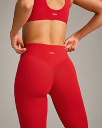 SoftMotion™ High Waisted Leggings with Gray Logo | Fiery Red