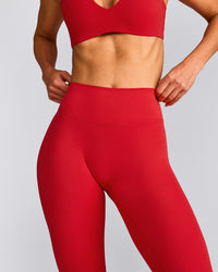 SoftMotion™ High Waisted Leggings with Gray Logo | Fiery Red