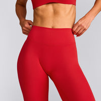 SoftMotion™ High Waisted Leggings with Gray Logo | Fiery Red