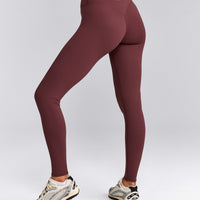SoftMotion™ High Waisted Leggings with Gray Logo | Velvet Mocha