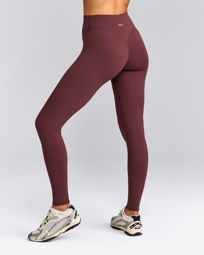 SoftMotion™ High Waisted Leggings with Gray Logo | Velvet Mocha