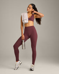 SoftMotion™ High Waisted Leggings with Gray Logo | Velvet Mocha