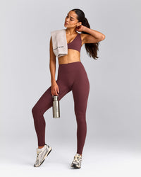 SoftMotion™ High Waisted Leggings with Gray Logo | Velvet Mocha