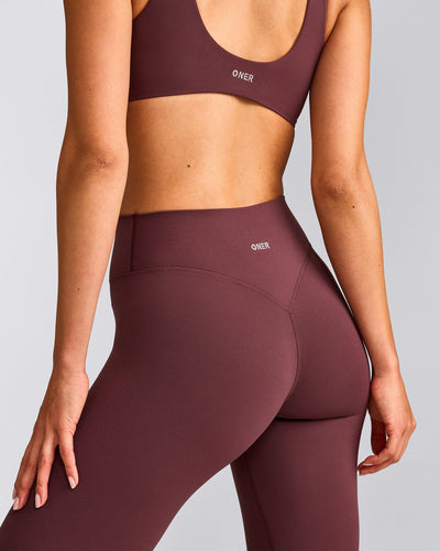 SoftMotion™ High Waisted Leggings with Gray Logo | Velvet Mocha