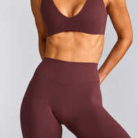 SoftMotion™ High Waisted Leggings with Gray Logo | Velvet Mocha