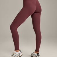 SoftMotion™ High Waisted Leggings with Gray Logo | Velvet Mocha