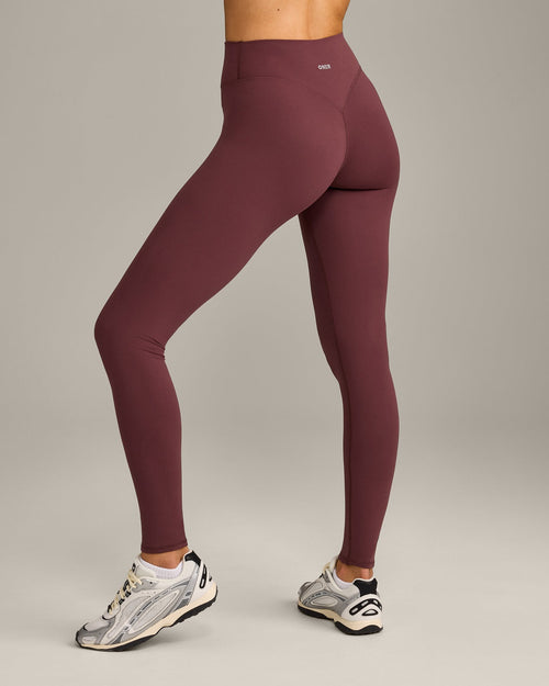 SoftMotion™ High Waisted Leggings with Gray Logo | Velvet Mocha