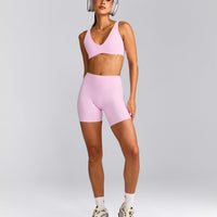 SoftMotion™ High Waisted Shorts 6" with Gray Logo | Chalk Pink