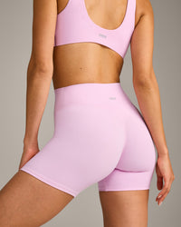 SoftMotion™ High Waisted Shorts 6" with Gray Logo | Chalk Pink
