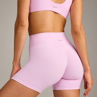 SoftMotion™ High Waisted Shorts 6" with Gray Logo | Chalk Pink