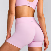 SoftMotion™ High Waisted Shorts 6" with Gray Logo | Chalk Pink