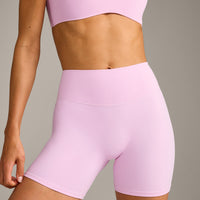 SoftMotion™ High Waisted Shorts 6" with Gray Logo | Chalk Pink