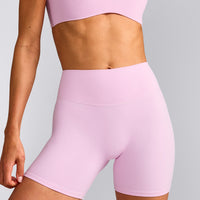 SoftMotion™ High Waisted Shorts 6" with Gray Logo | Chalk Pink