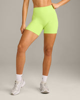 SoftMotion™ High Waisted Shorts 6" with Gray Logo | Citrus Green