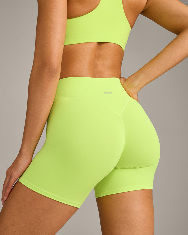 SoftMotion™ High Waisted Shorts 6" with Gray Logo | Citrus Green