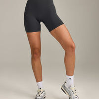 SoftMotion™ High Waisted Shorts 6" with Gray Logo | Coal