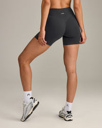 SoftMotion™ High Waisted Shorts 6" with Gray Logo | Coal