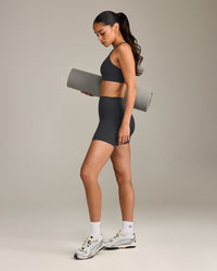 SoftMotion™ High Waisted Shorts 6" with Gray Logo | Coal